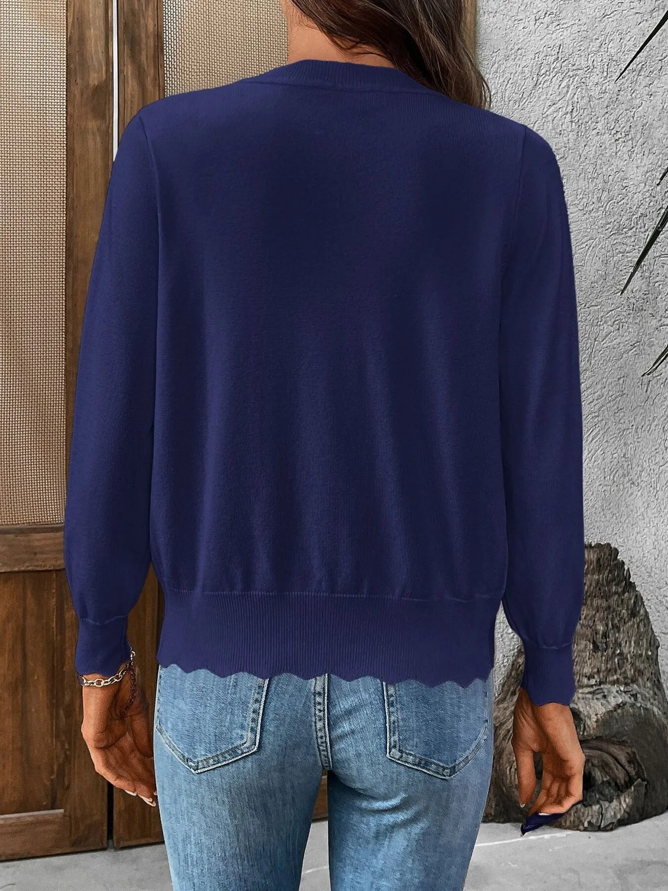 Ribbed Edge Button-Up Knit Cardigan OutfitFlow