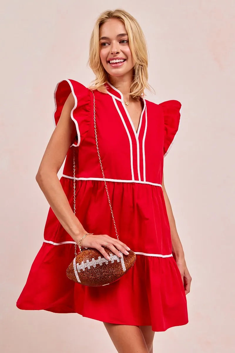 BiBi Gameday Theme Contrast Binding Ruffled Dress OutfitFlow