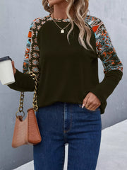 Printed Raglan Sleeve Round Neck T-Shirt Trendsi