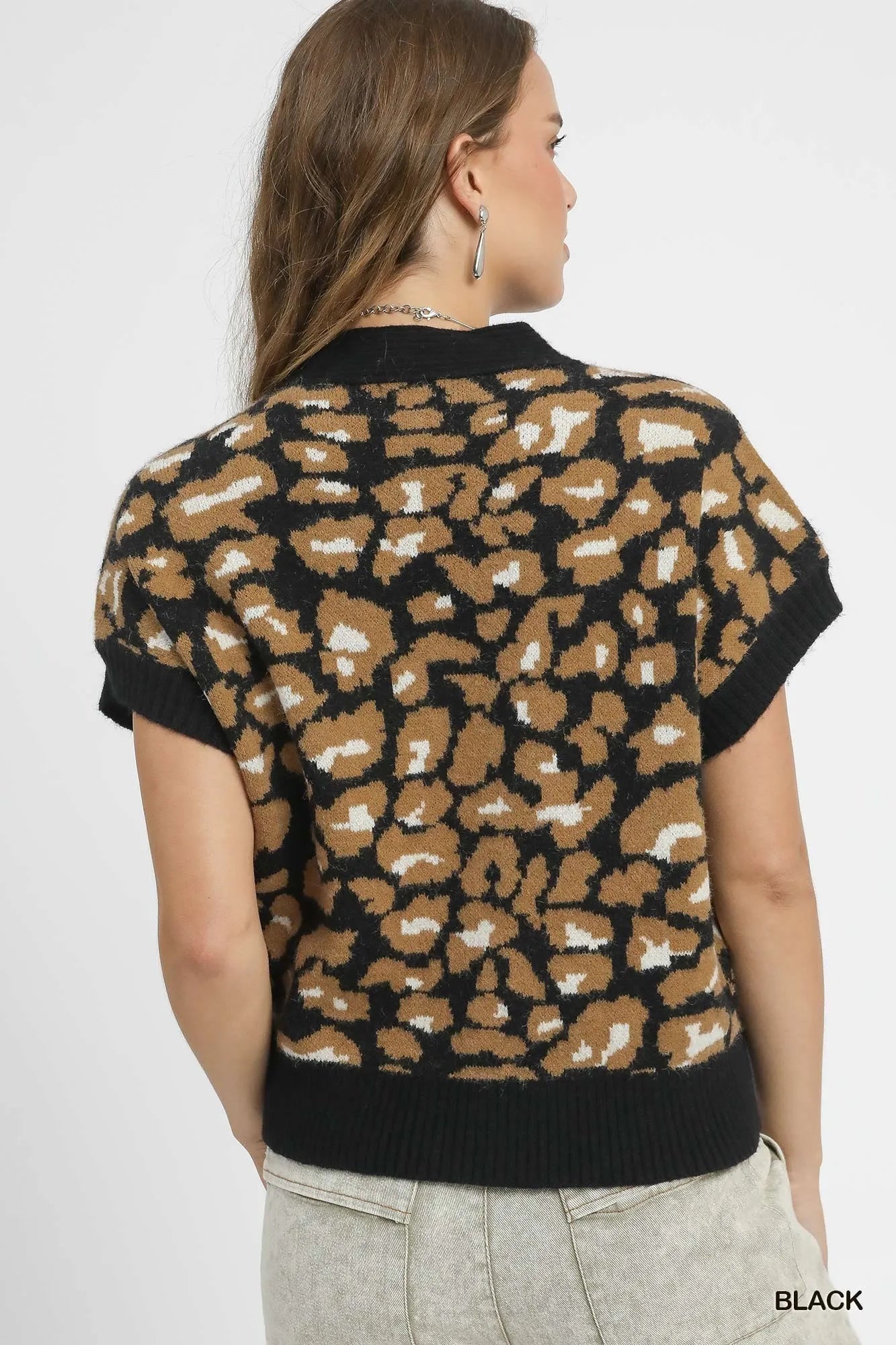 Umgee Leopard Button Down Short Sleeve Cardigan Trendsi