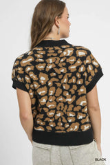 Umgee Leopard Button Down Short Sleeve Cardigan Trendsi