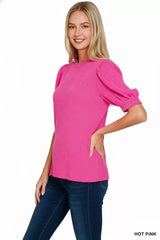 Zenana Raised Rib Puff Sleeve Top OutfitFlow