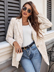 Floral Jacquard One Button Long Sleeve Blazer OutfitFlow
