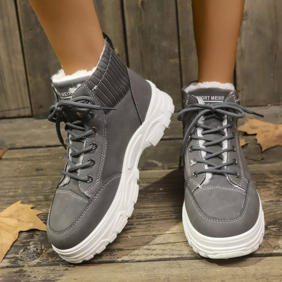 Plush Lining Lace Up Boots Trendsi