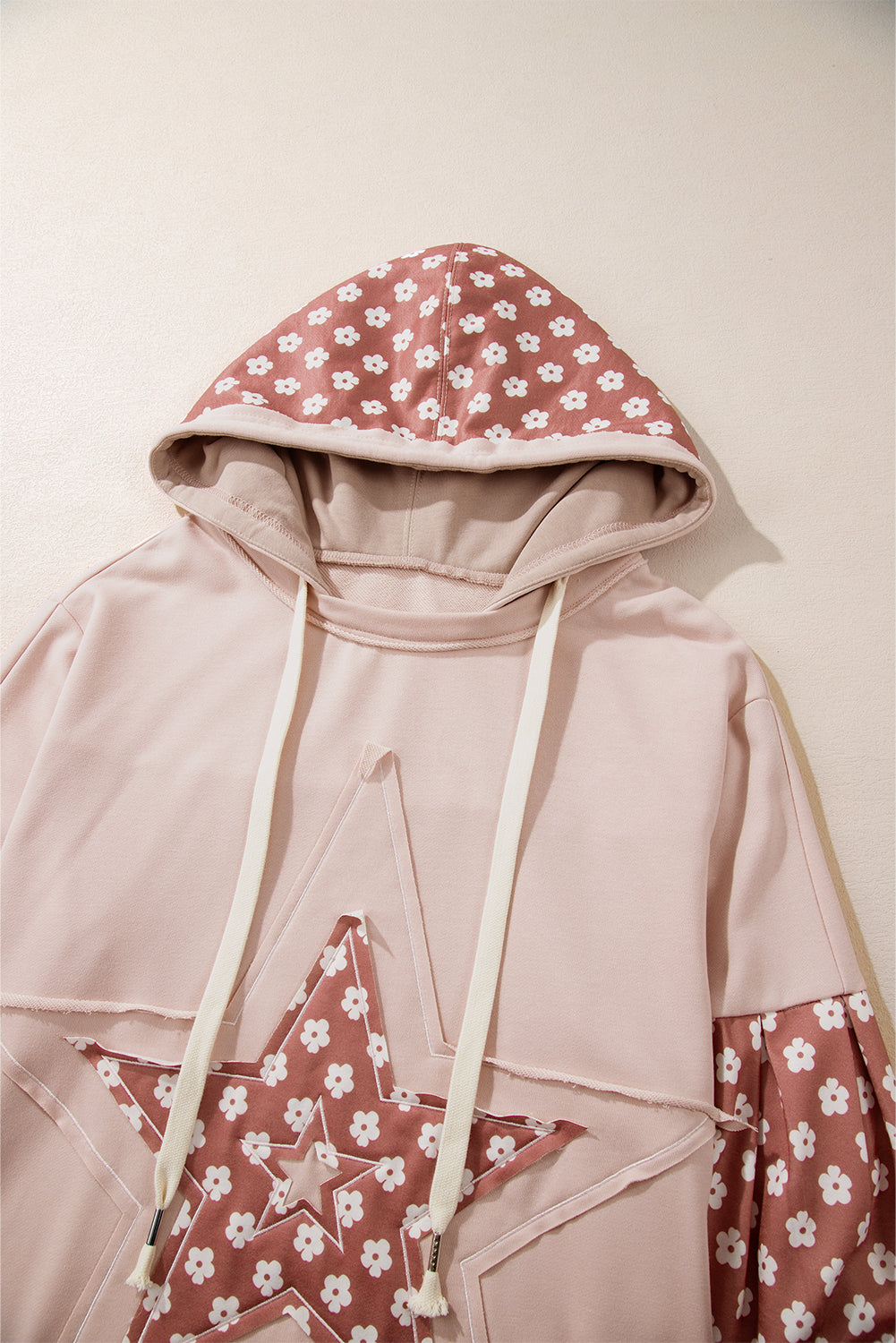 Outfit Flow - Floral Patchwork Star Pattern Drawstring Hoodie