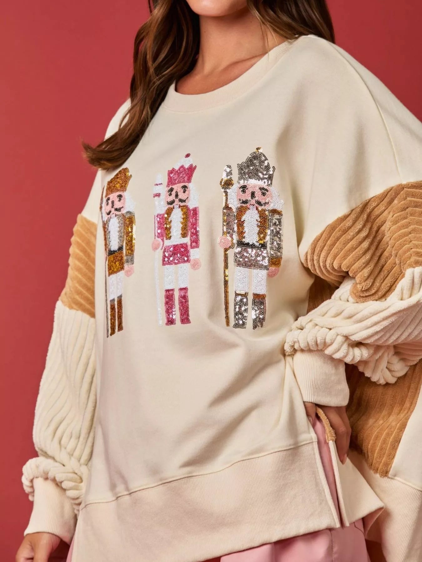 Nutcracker Long Sleeve Sweatshirt with Side Slit OutfitFlow