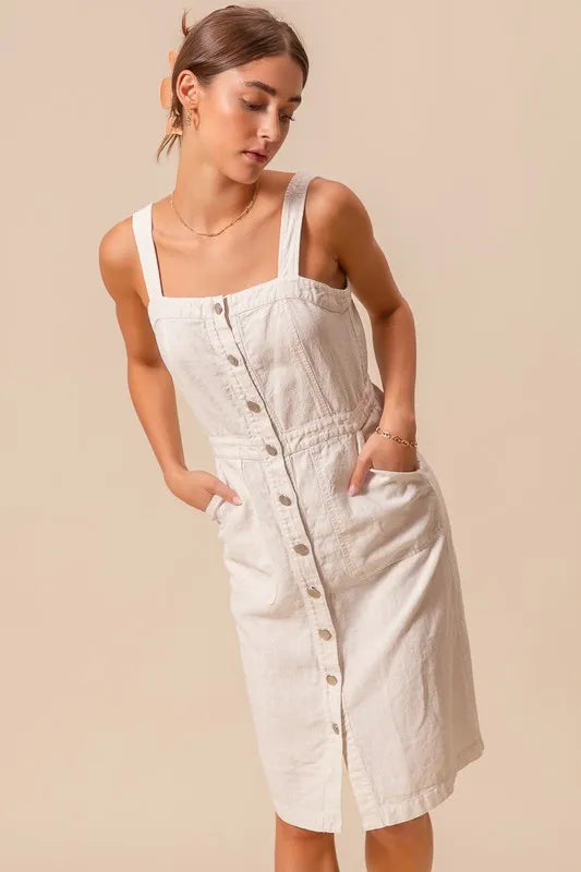 SO ME Button Down Pocket Front Pinafore Dress OutfitFlow