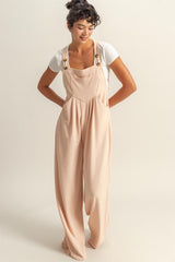 HYFVE Pleated Detail Front Pocket Wide Strap Overalls Watermelon pink OutfitFlow