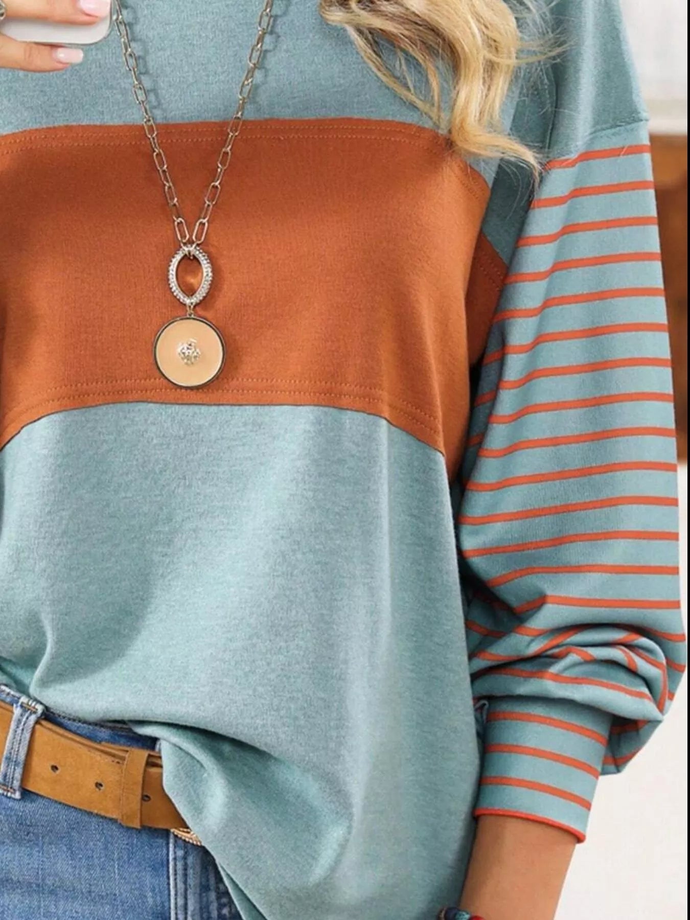 Striped Color Block Long Sleeve T-Shirt OutfitFlow