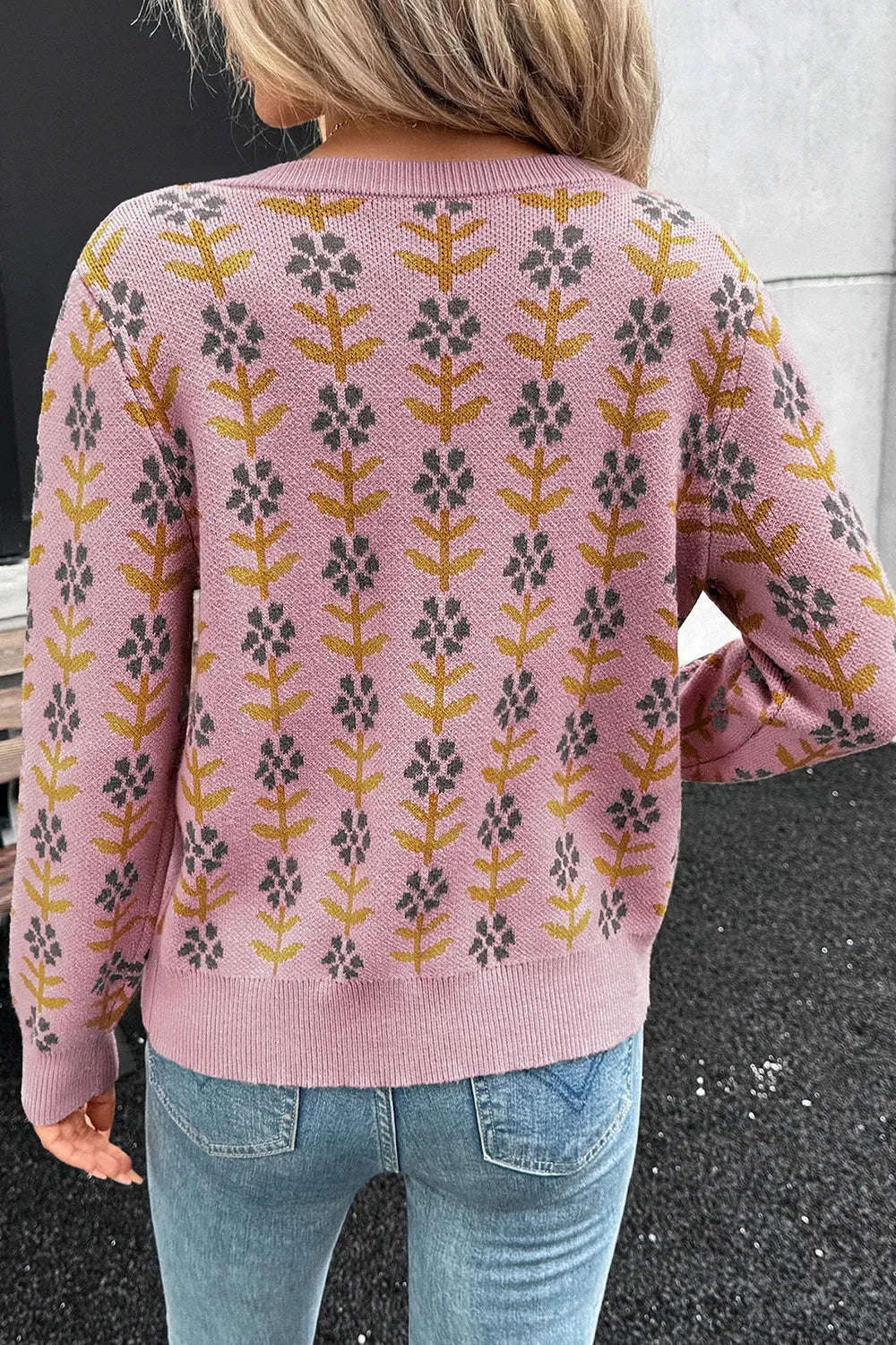 Floral Button-Up Knit Cardigan OutfitFlow