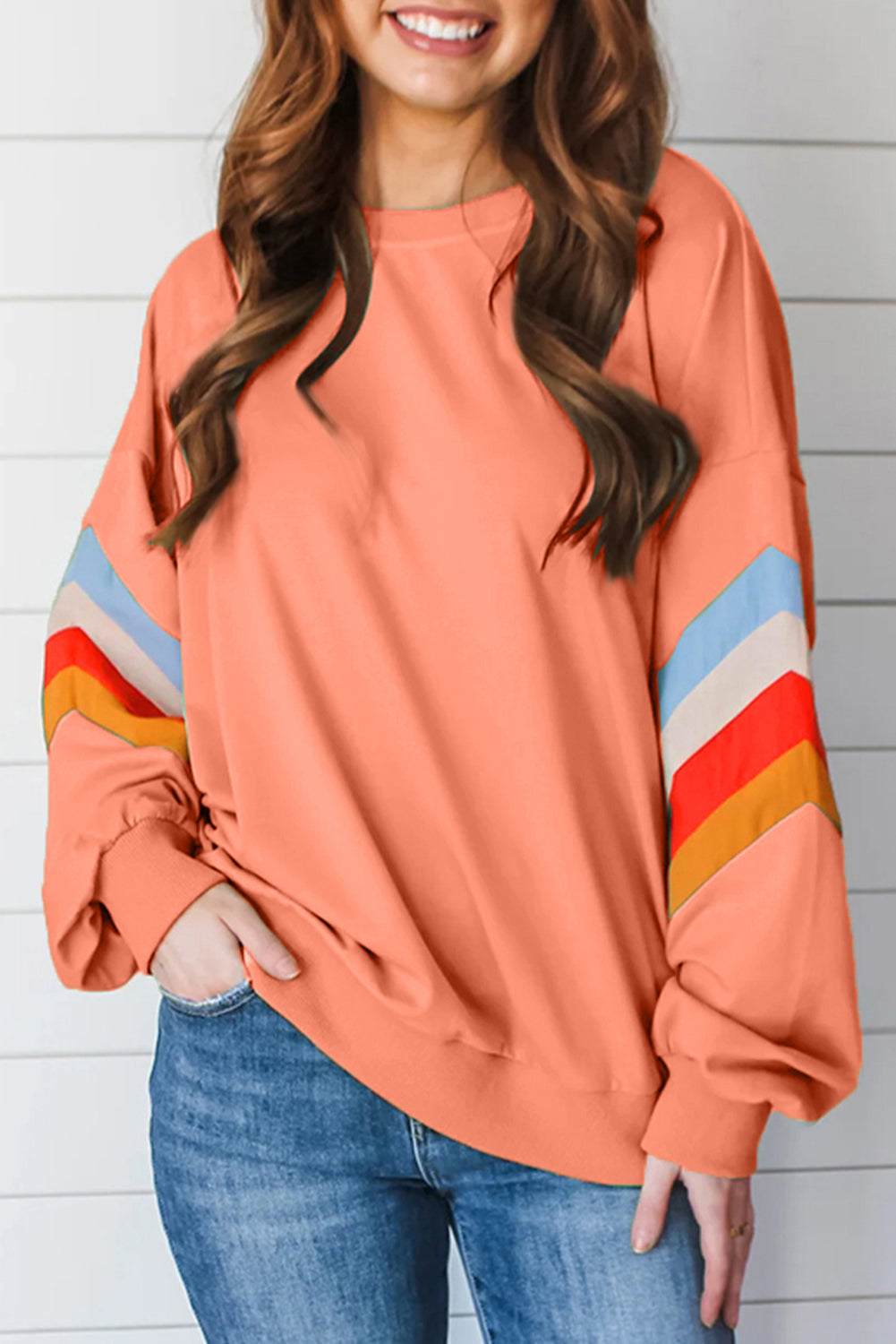 Outfit Flow - Contrast Round Neck Long Sleeve Sweatshirt