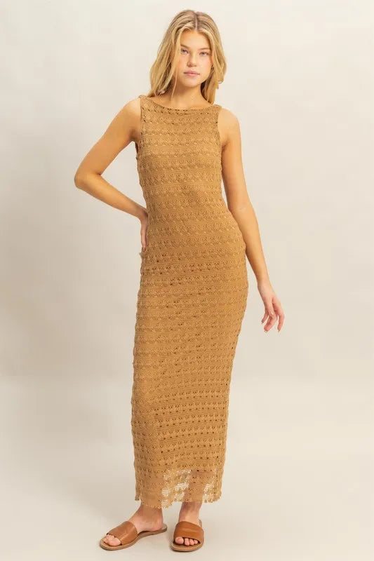 HYFVE Sleeveless Crochet Open Back Maxi Dress OutfitFlow