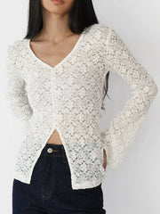 Lace V-Neck Flare Sleeve T-Shirt OutfitFlow