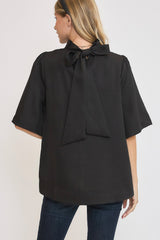 Outfit Flow - Umgee Bow Tie Back Mock Neck Half Sleeve Blouse