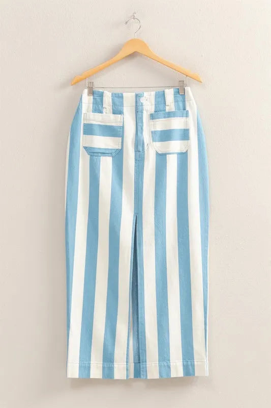 HYFVE Striped Pocket Detail Maxi Skirt BLUE CREAM OutfitFlow