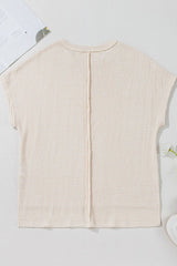 Solid Color Textured Seamed Short Sleeve Top OutfitFlow