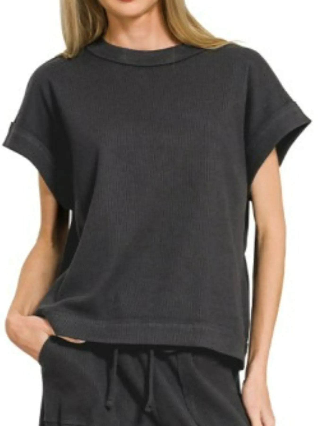 Zenana Ribbed Short Sleeve Tee and Pants Set Trendsi