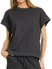 Zenana Ribbed Short Sleeve Tee and Pants Set Trendsi