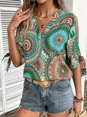 Printed V-Neck Half Sleeve Blouse OutfitFlow