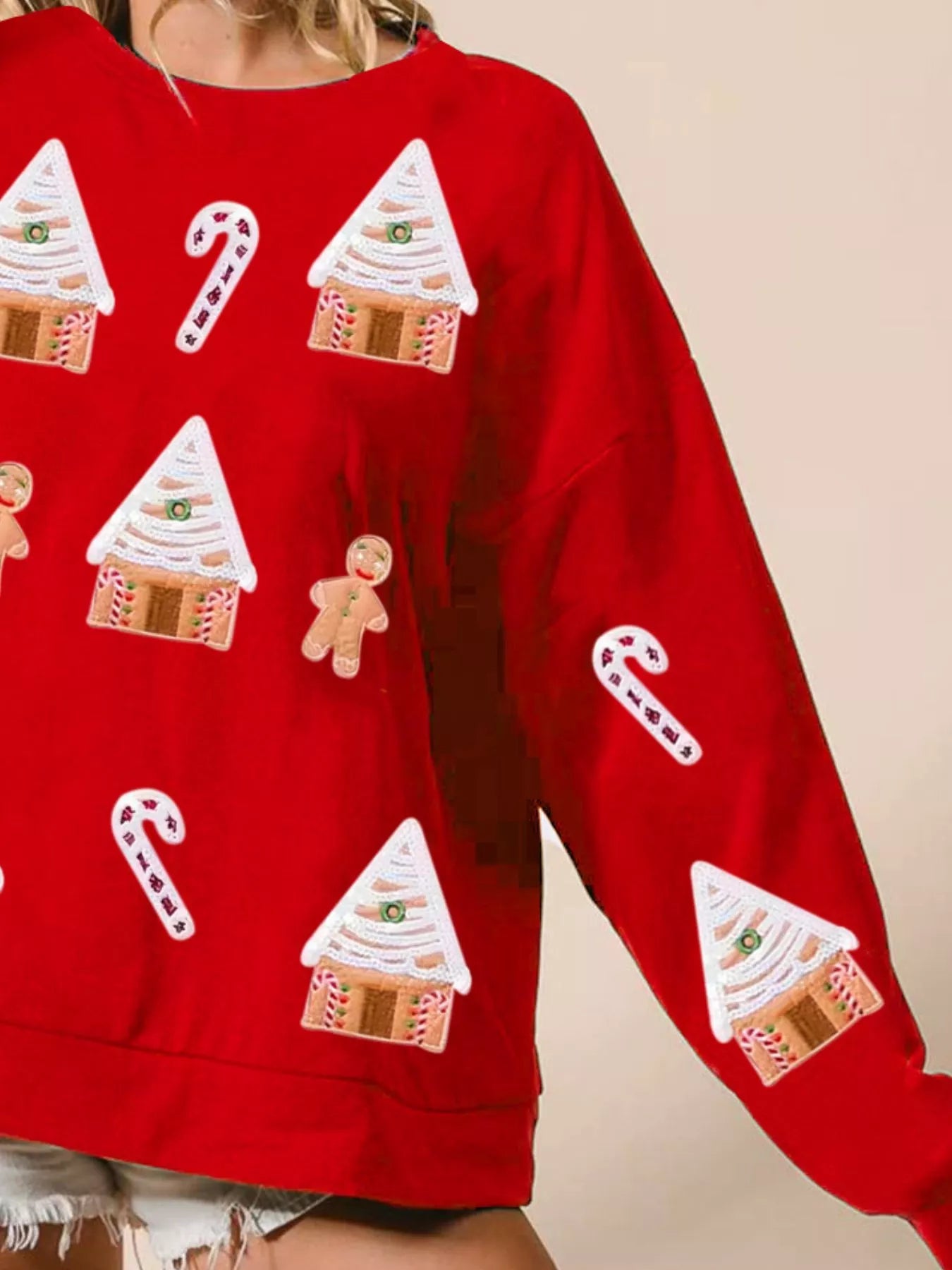Christmas Gingerbread House Sequin Sweatshirt OutfitFlow