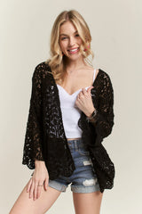ADORA Leaf Pattern Crochet Cardigan BLACK OutfitFlow
