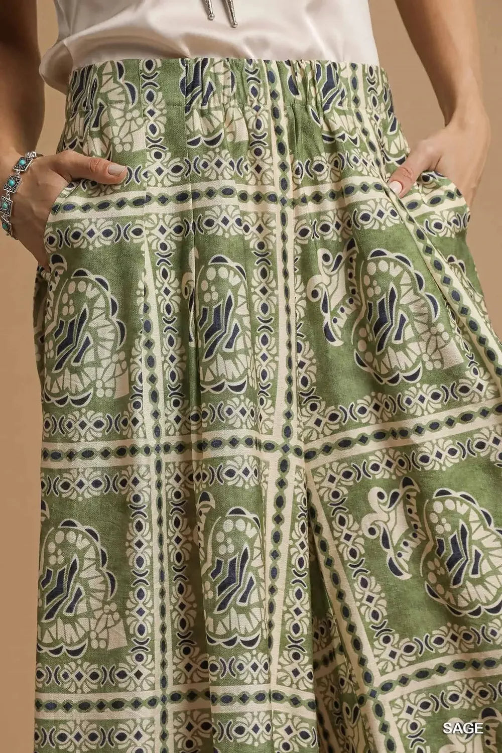 Umgee Bohemian Print Pants with Pockets OutfitFlow