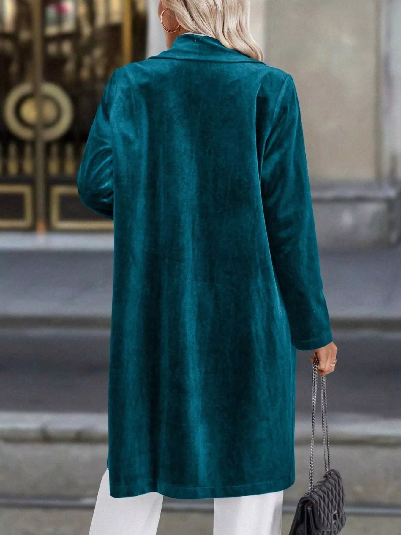 Lapel Collar Long Sleeve Longline Coat OutfitFlow