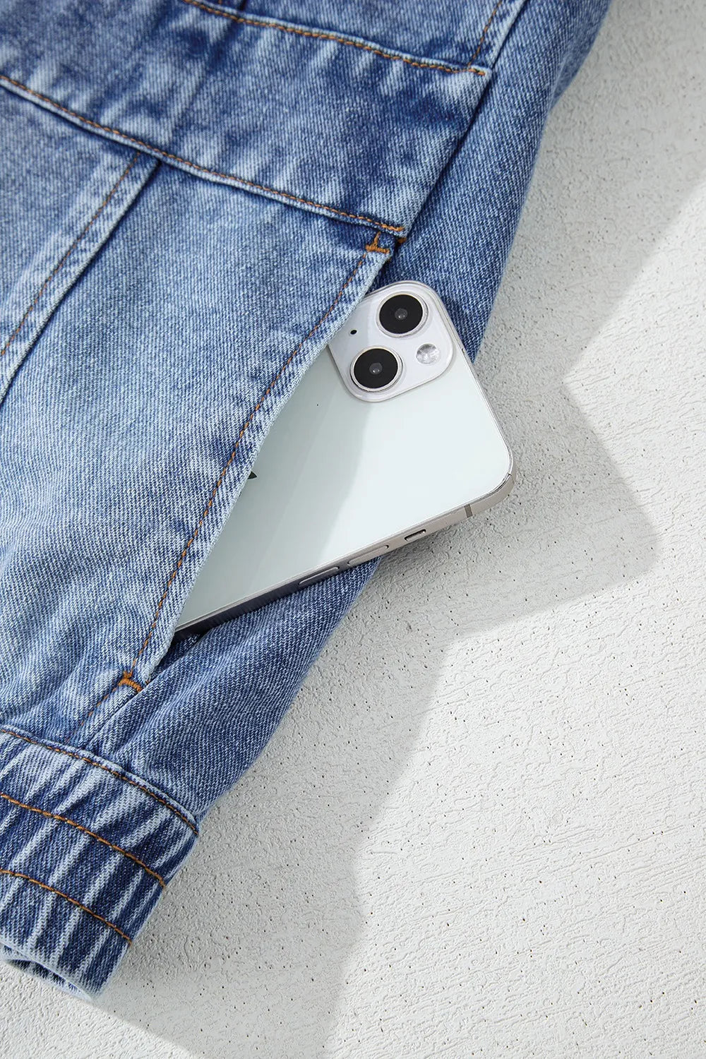 Button Up Cap Sleeve Denim Jacket OutfitFlow