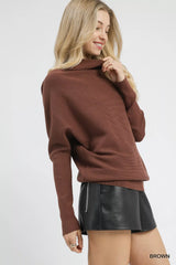 Umgee Draped Turtleneck Long Sleeve Knit Top OutfitFlow