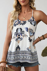Bohemian Fashion Print Spaghetti Straps Loose Tank OutfitFlow