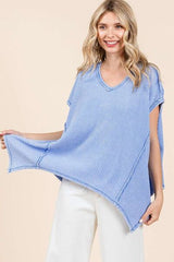 Mittoshop Mineral Wash Waffle Knit Pointed Hem Oversized Top OutfitFlow