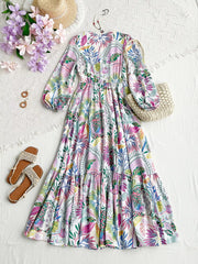 Lace Detail V-Neck Balloon Sleeve Dress OutfitFlow