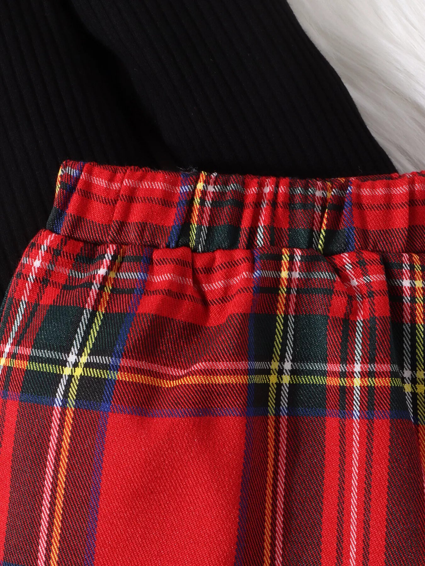 Children's Ribbed Knit Top & Plaid Skirt Set OutfitFlow