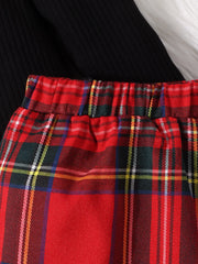 Children's Ribbed Knit Top & Plaid Skirt Set OutfitFlow