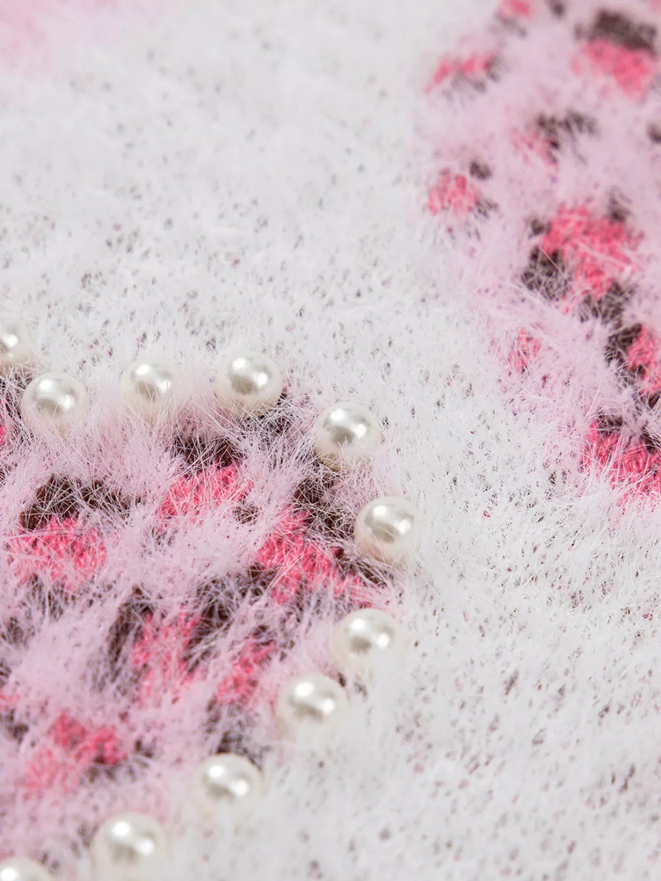 Heart Leopard Pearled Ribbed Trim Fuzzy Sweater OutfitFlow