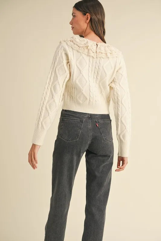 MABLE Ruffled Lace Crochet Sweater Trendsi