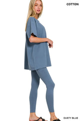 Zenana Cotton Round Neck Top & Legging Set OutfitFlow