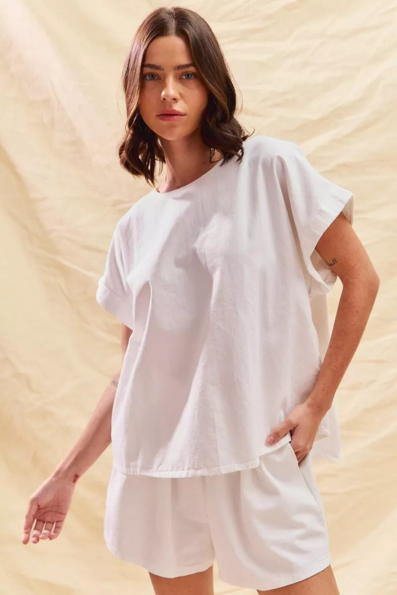 SO ME Round Neck Short Sleeve Top and Shorts Set OutfitFlow