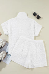 Outfit Flow - Half Zip Short Sleeve Top and Shorts Set