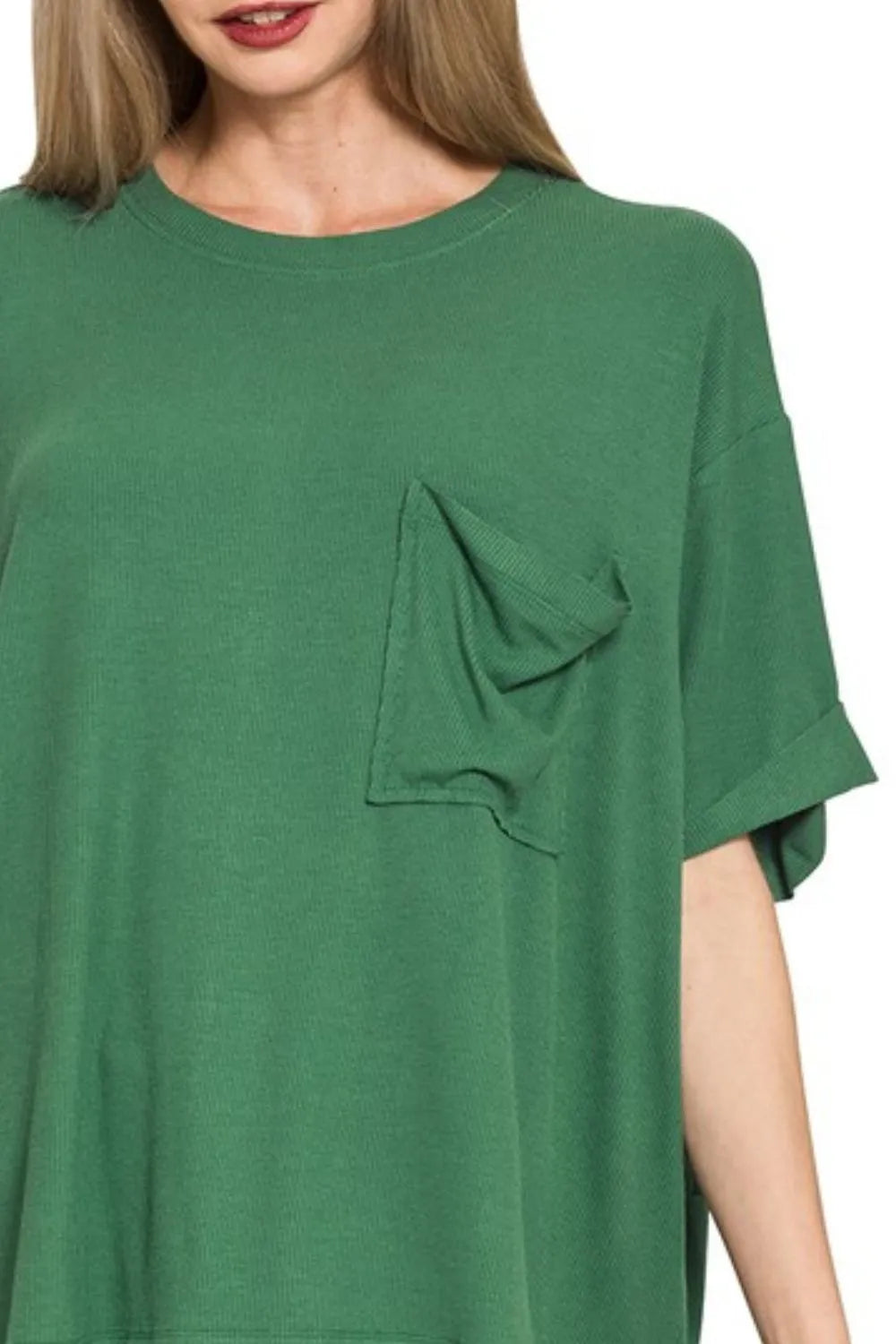 Zenana Oversized Ribbed Round Neck Short Sleeve Tee OutfitFlow
