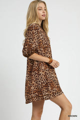 Umgee Full Size Leopard Print Mini Dress with Contrast Trim Plus Size Trendsi