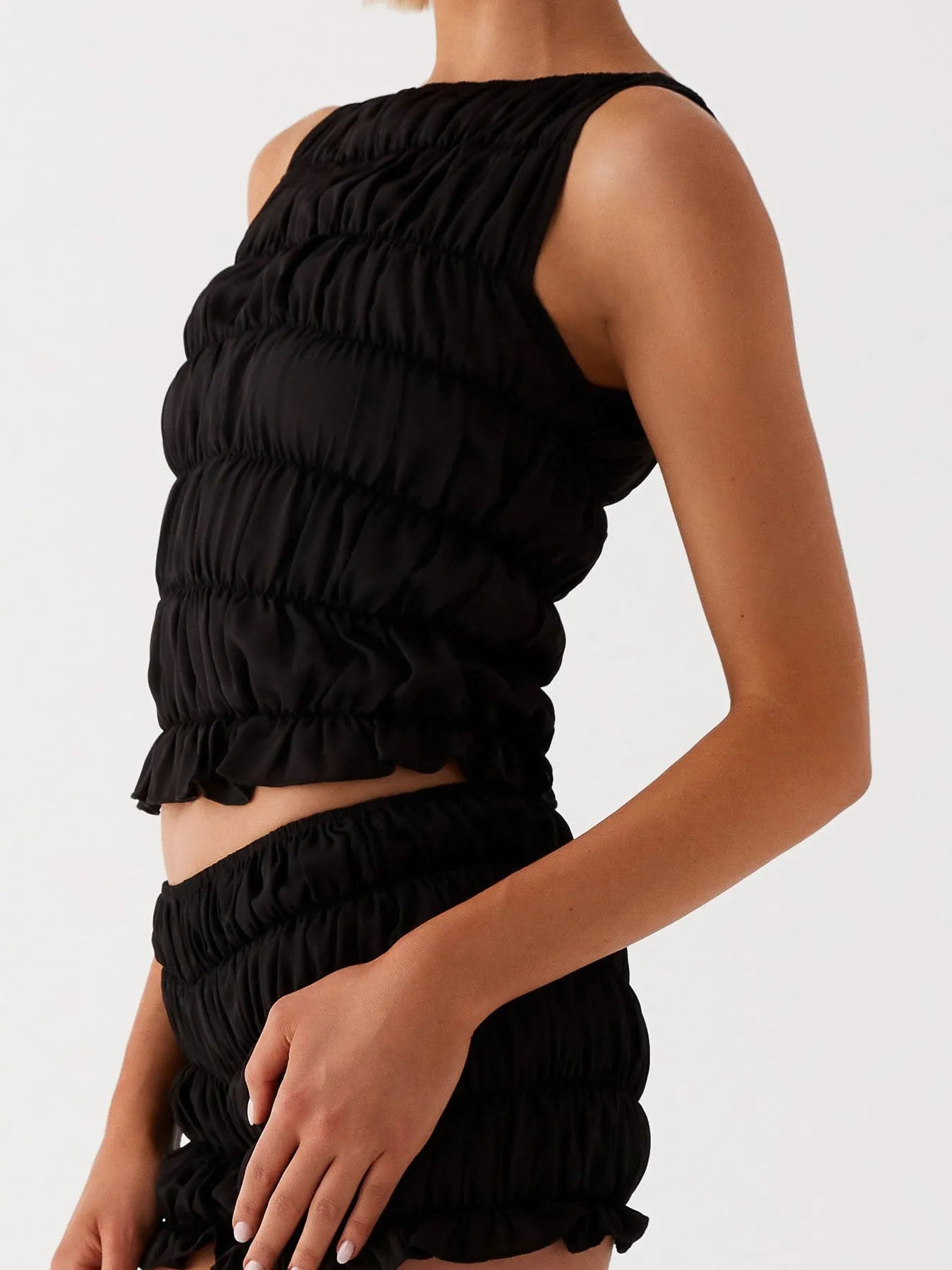 Ruched Texture Tank and Shorts Two-Piece Set OutfitFlow