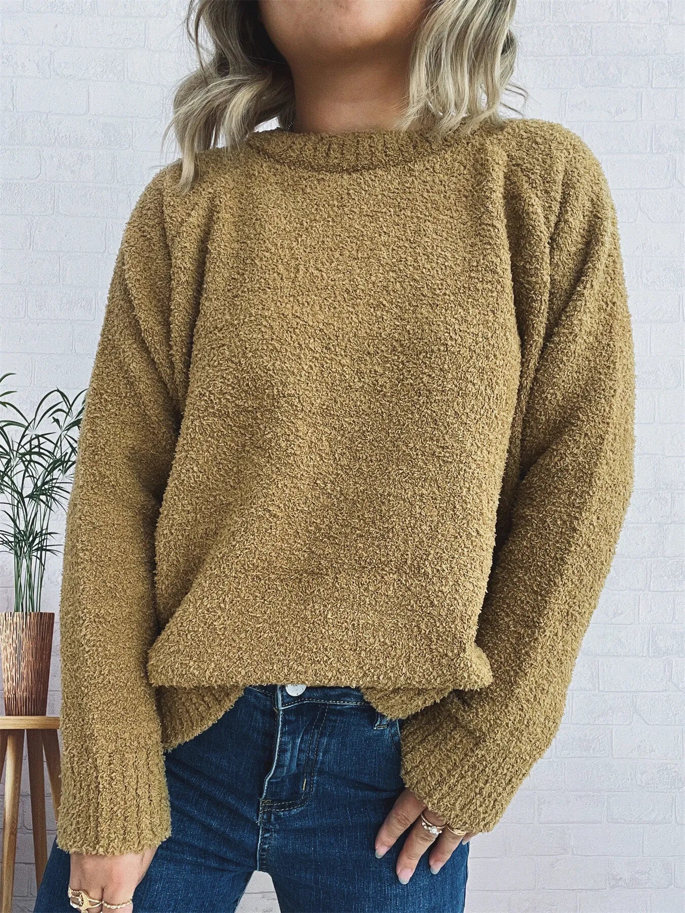 Round Neck Raglan Sleeve Sweater OutfitFlow