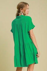 Umgee Full Size Raw Hem Folded Sleeve Tiered Dress Plus Size OutfitFlow