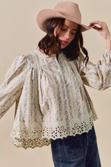 SO ME Floral Print Lace Button Down Shirt OutfitFlow