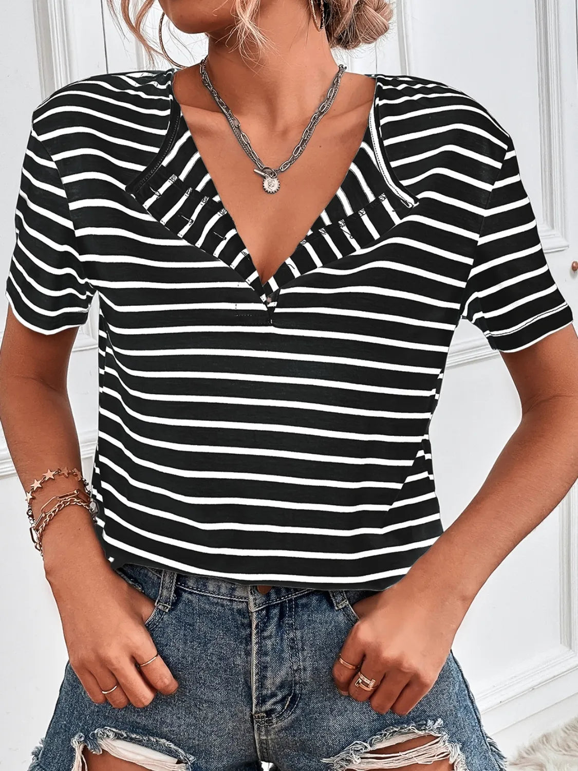 Striped Short Sleeve Top OutfitFlow