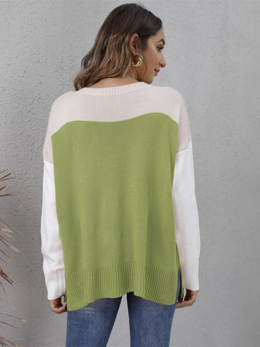 Color Block Round Neck Sweater OutfitFlow