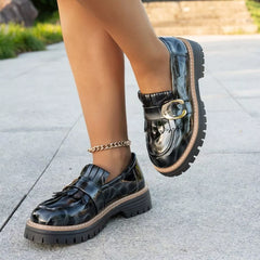 Round Toe Platform Loafers Dark Gray Trendsi