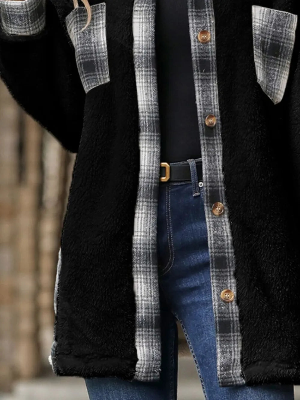 Plaid Contrast Dropped Shoulder Coat OutfitFlow