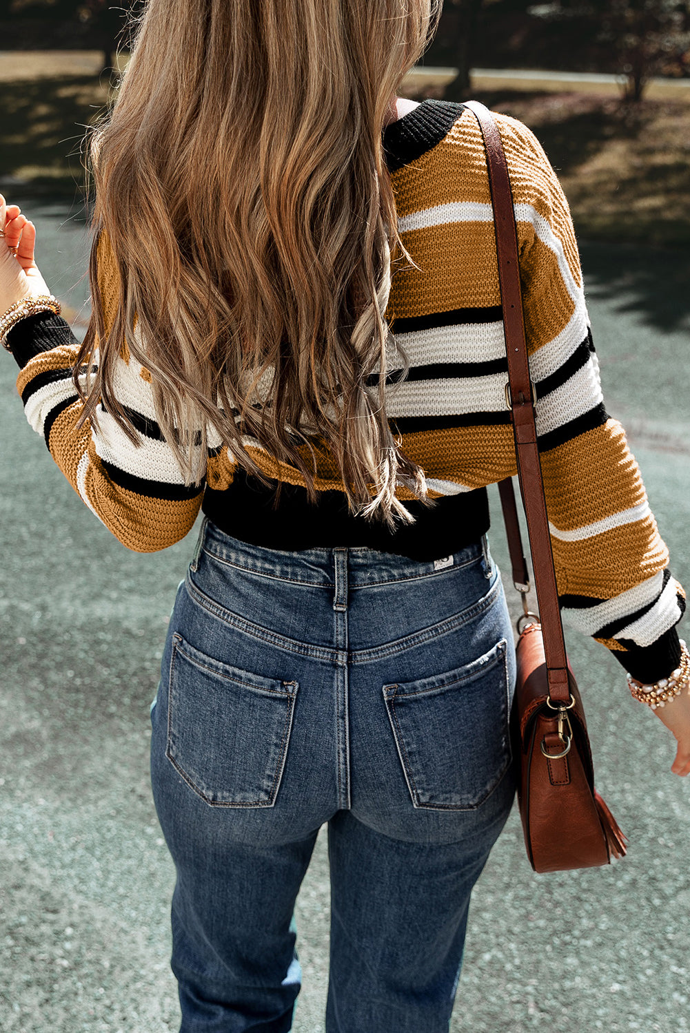 Outfit Flow - Contrast Stripes V Neck Long Sleeve Sweater